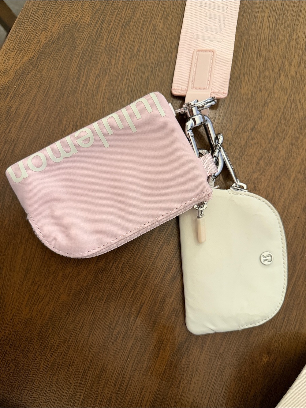 lululemon athletica Pale Pink Logo Key Wristlet with Silver Hardware